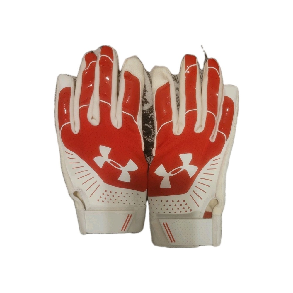 UNDER ARMOUR Youth Size Large‎ football skill position receiver gloves white-red